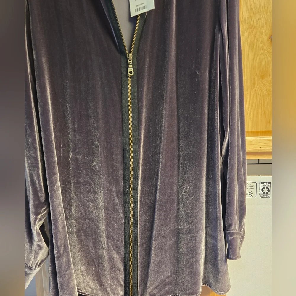 Soft Surroundings Vintage Gray Velvet Silk Blend Full Zip Blouse Sz Small - Picture 9 of 12